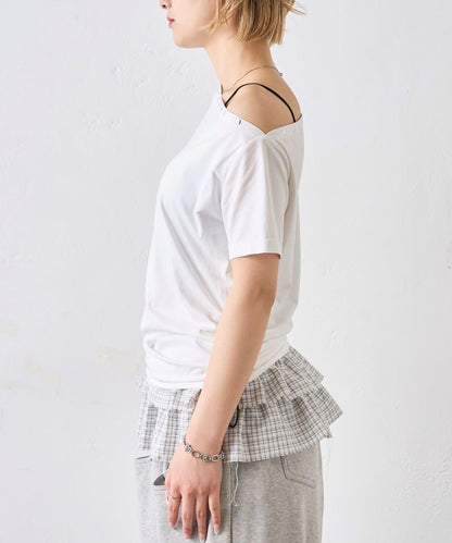 獨一無二單肩裝飾釘珠短袖T恤