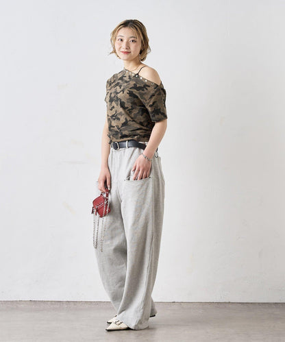 混搭 鉚釘露肩短袖上衣