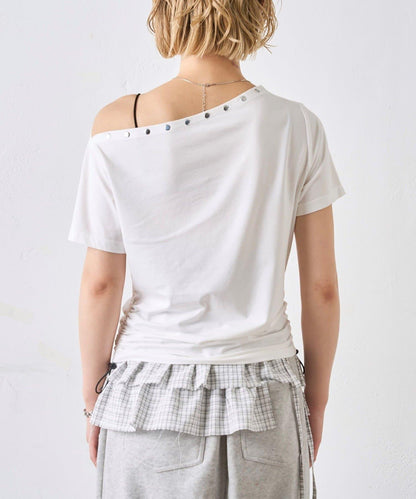 獨一無二單肩裝飾釘珠短袖T恤