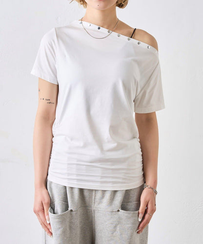 獨一無二單肩裝飾釘珠短袖T恤