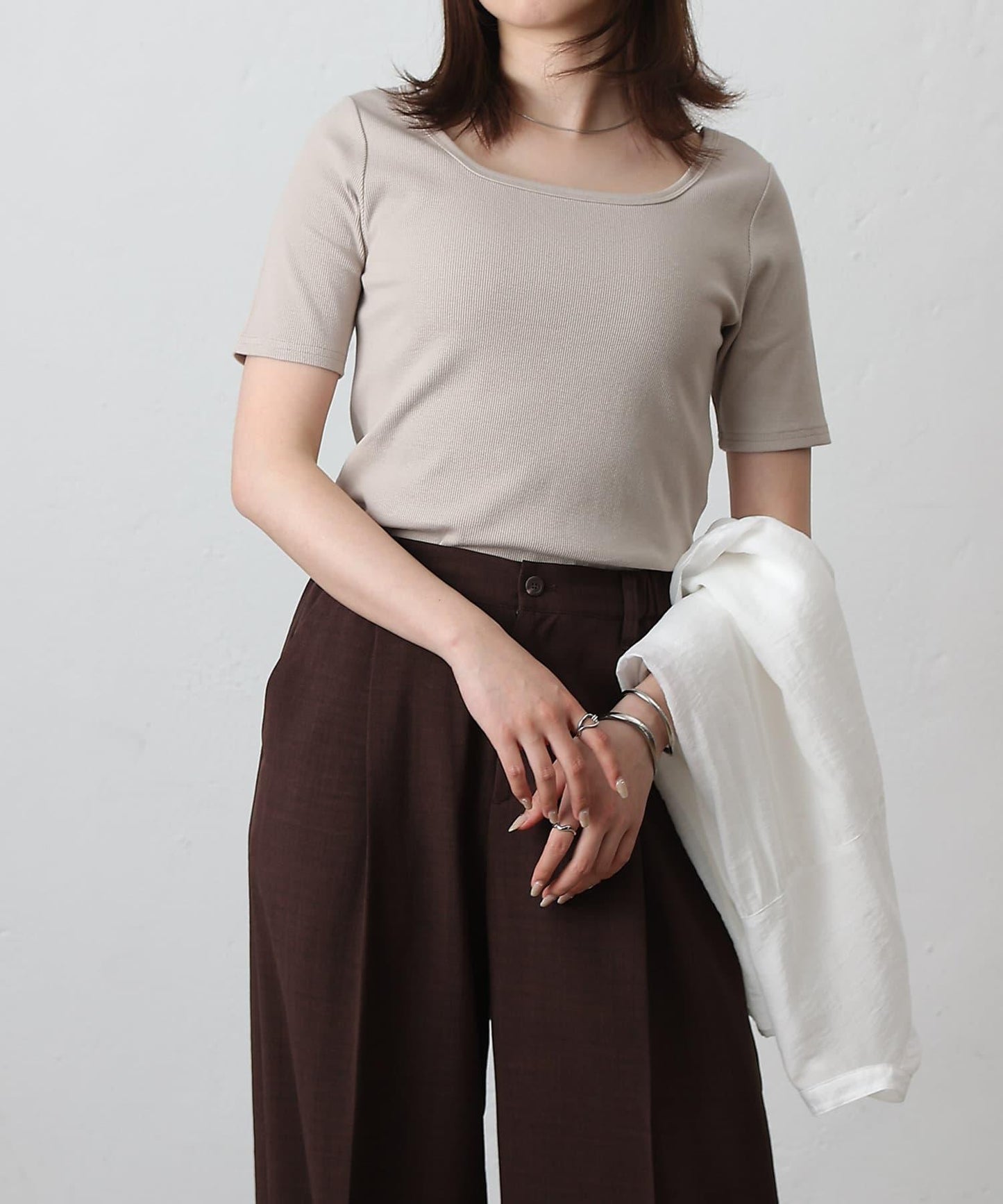 【基礎款】方領針織半袖套頭衫