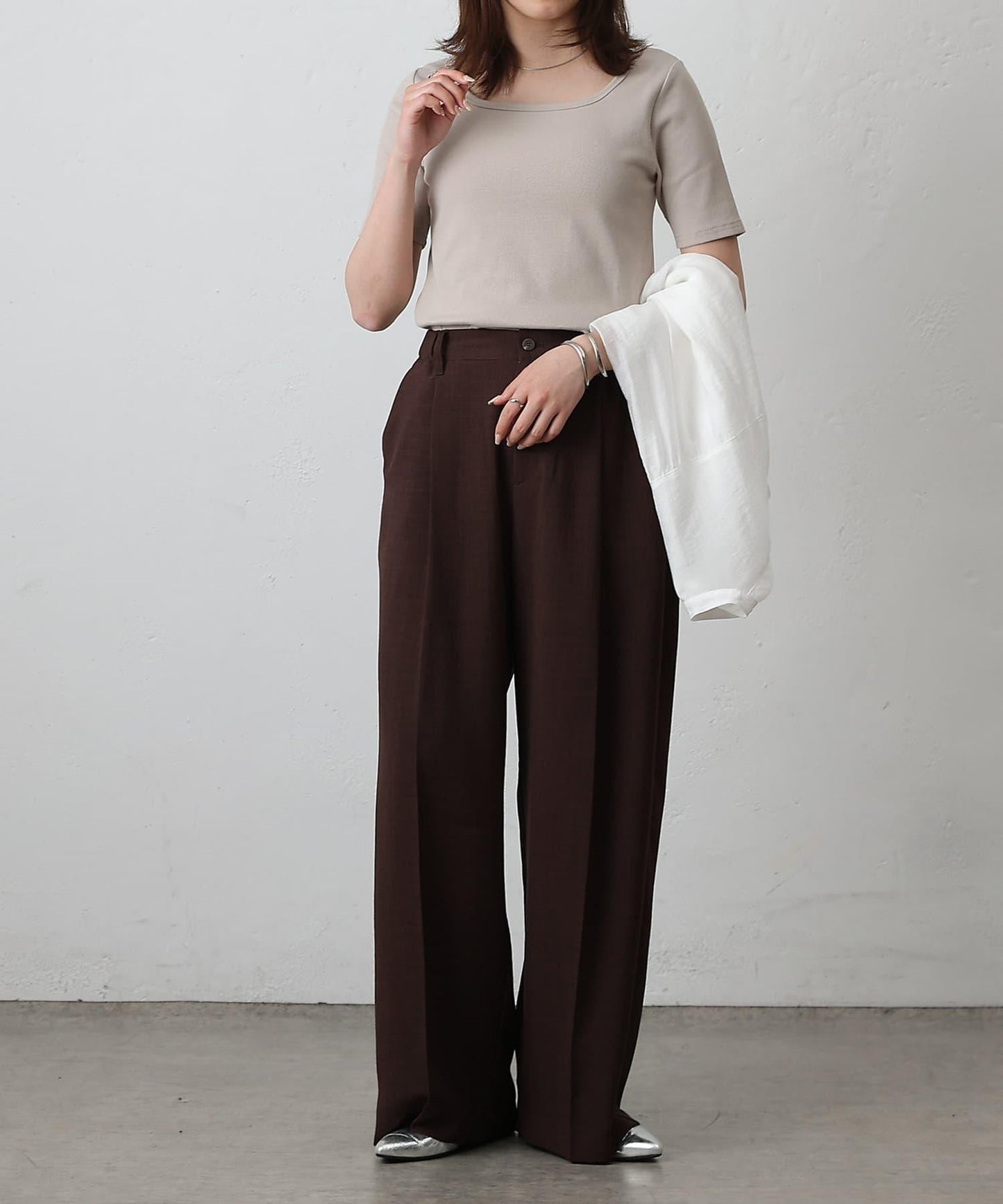 【基礎款】方領針織半袖套頭衫