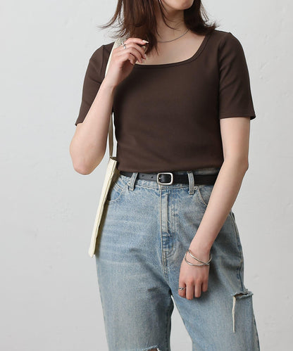 【基礎款】方領針織半袖套頭衫