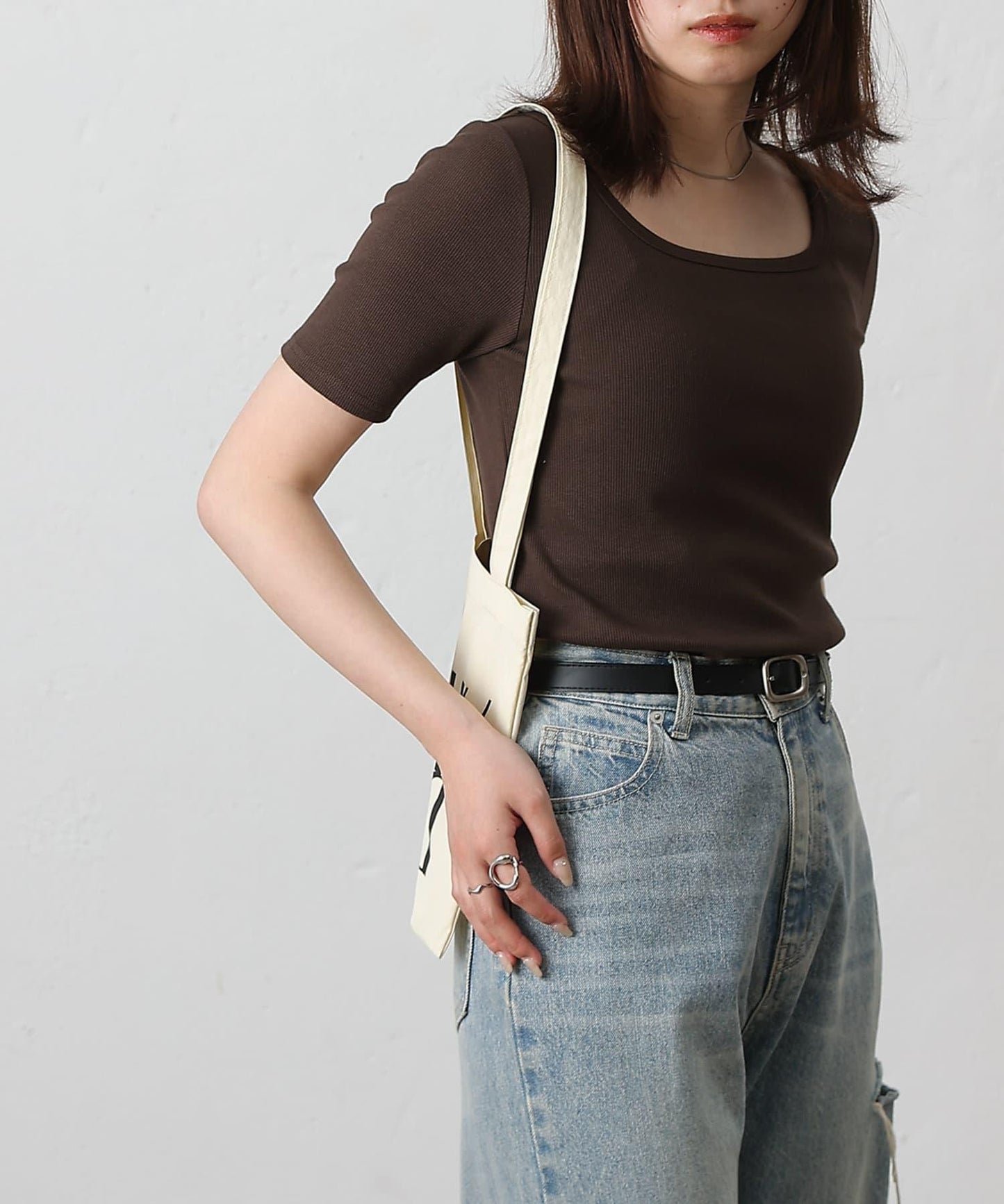 【基礎款】方領針織半袖套頭衫