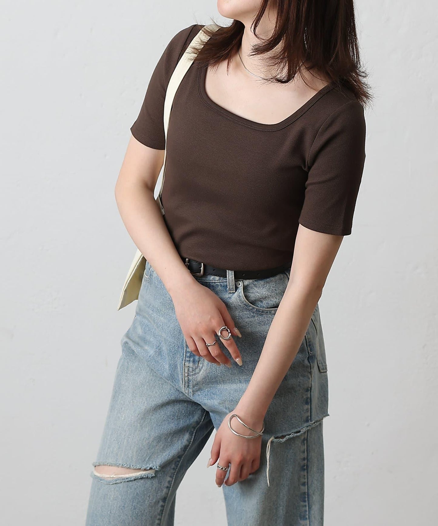 【基礎款】方領針織半袖套頭衫