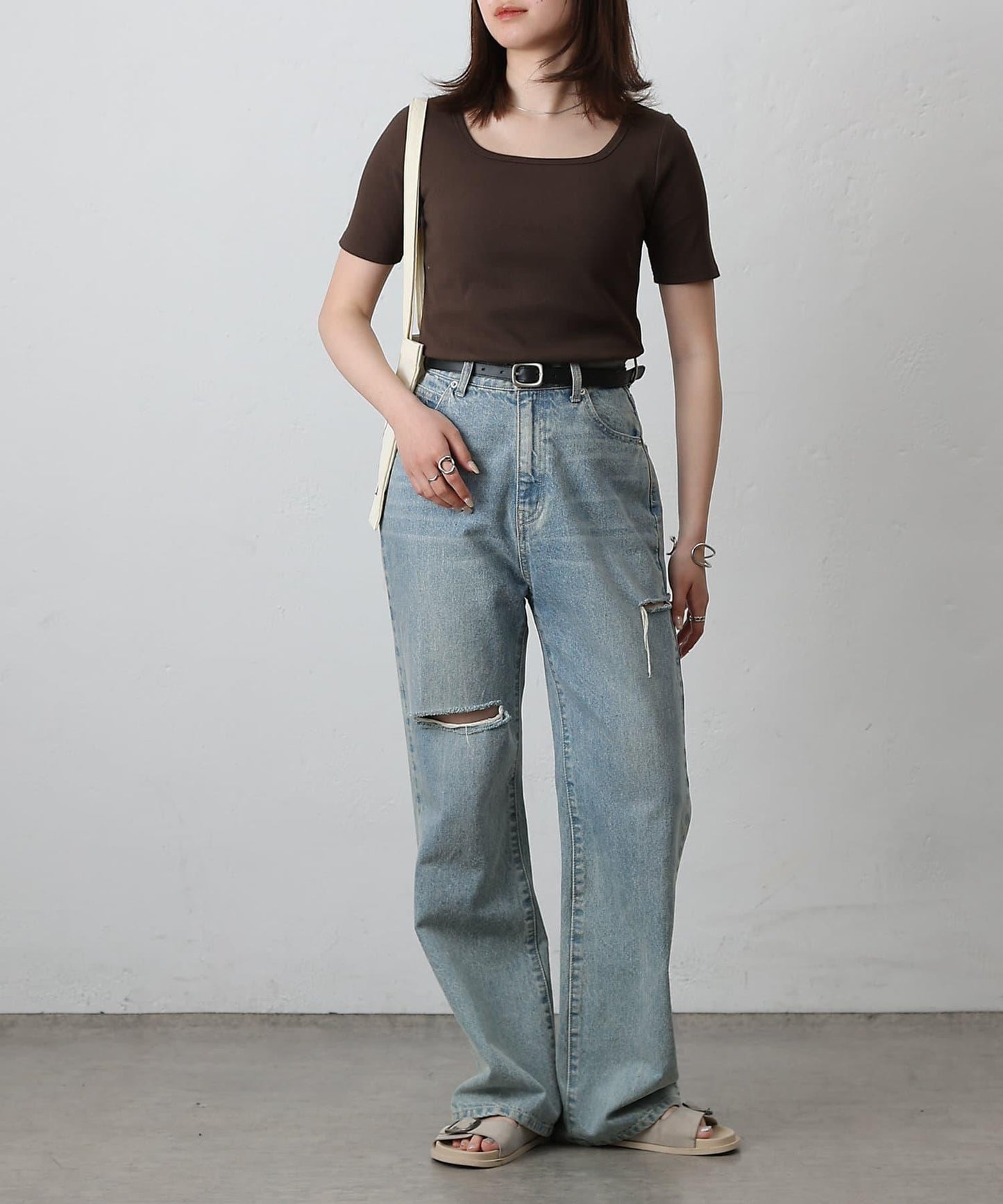 【基礎款】方領針織半袖套頭衫