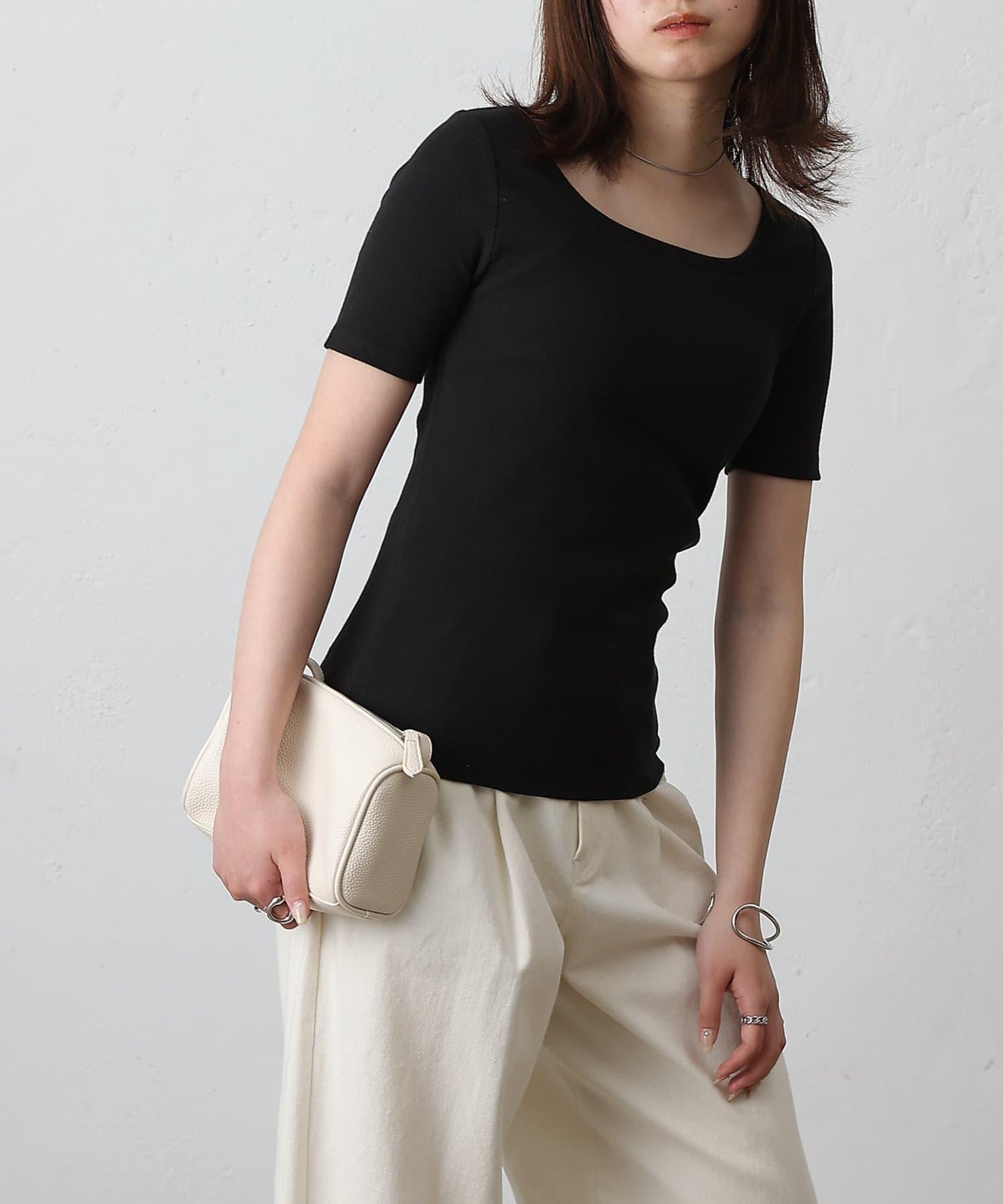 【基礎款】方領針織半袖套頭衫