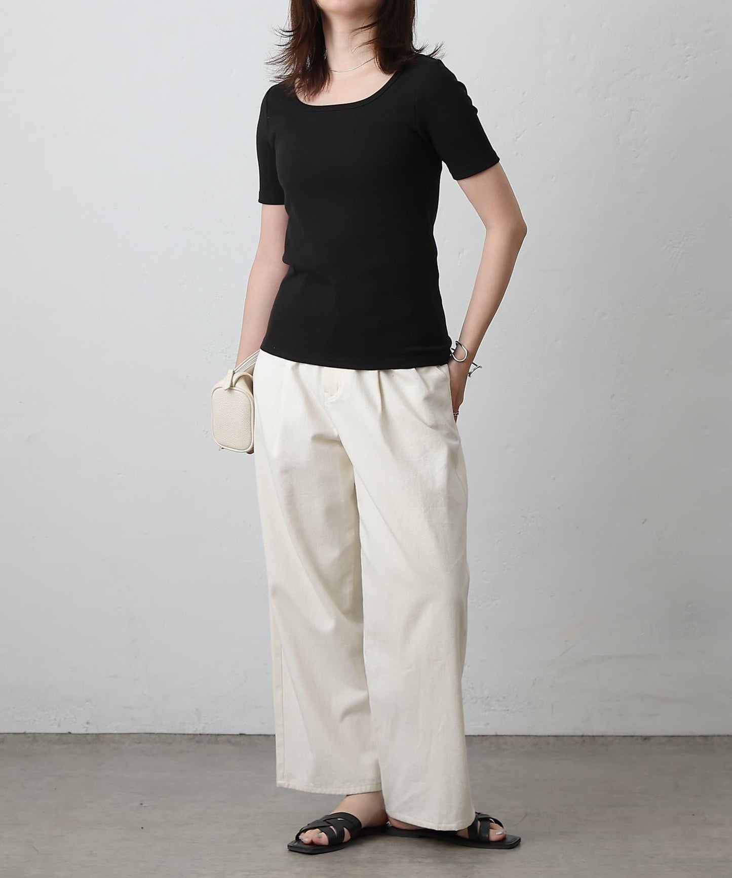 【基礎款】方領針織半袖套頭衫