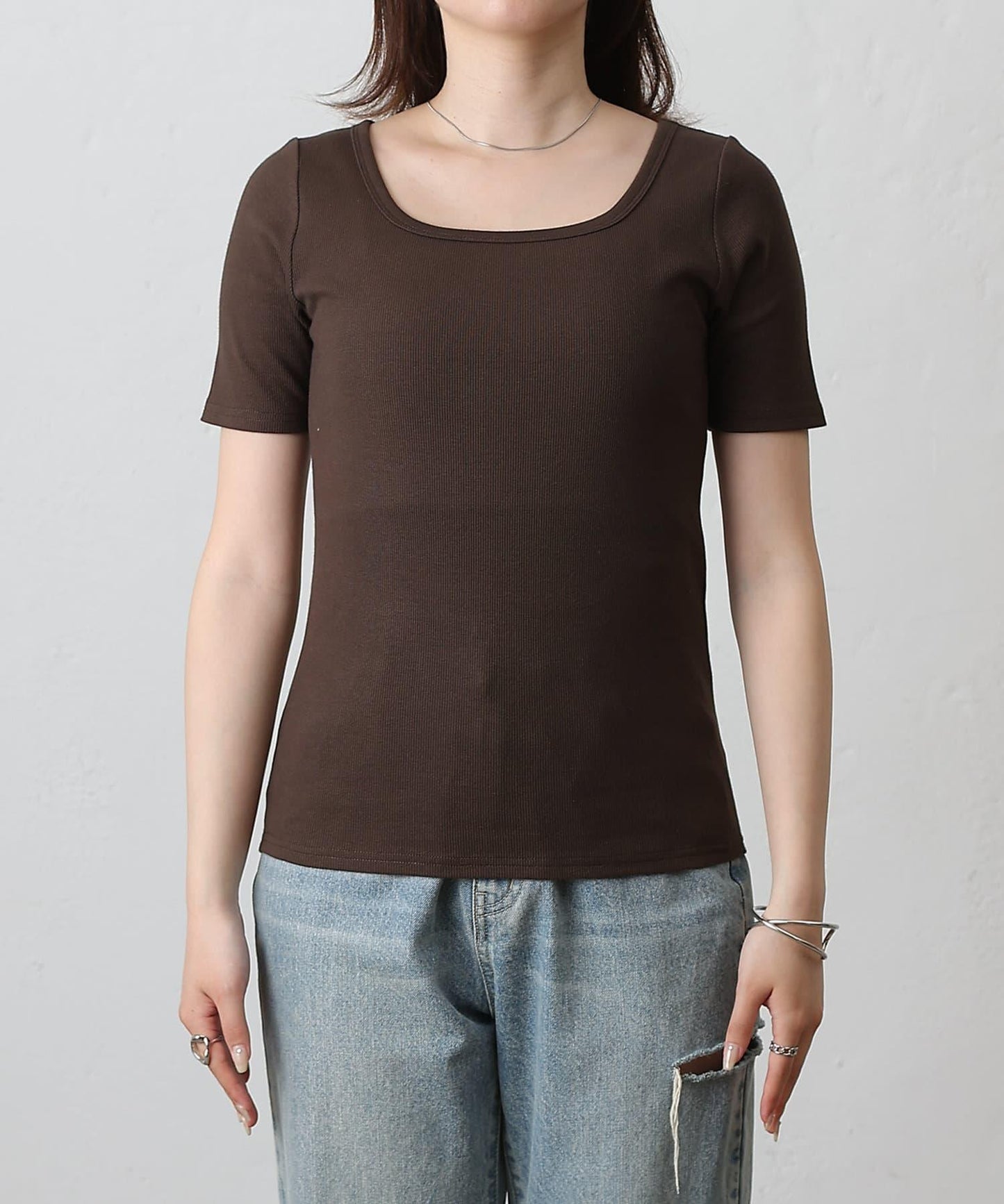 【基礎款】方領針織半袖套頭衫