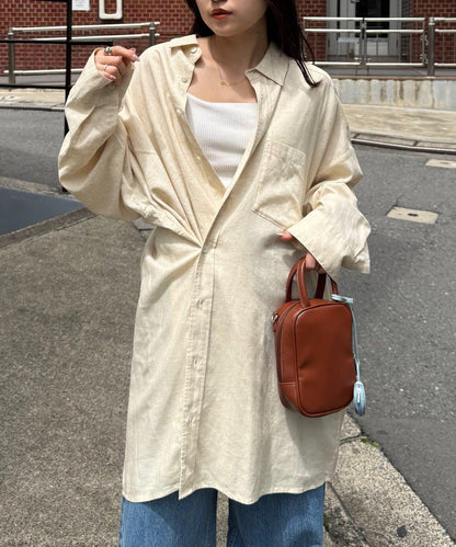 【柳樹】亞麻混合長款襯衫
