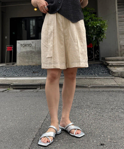 【柳樹】亞麻混紡帶腰帶的短褲