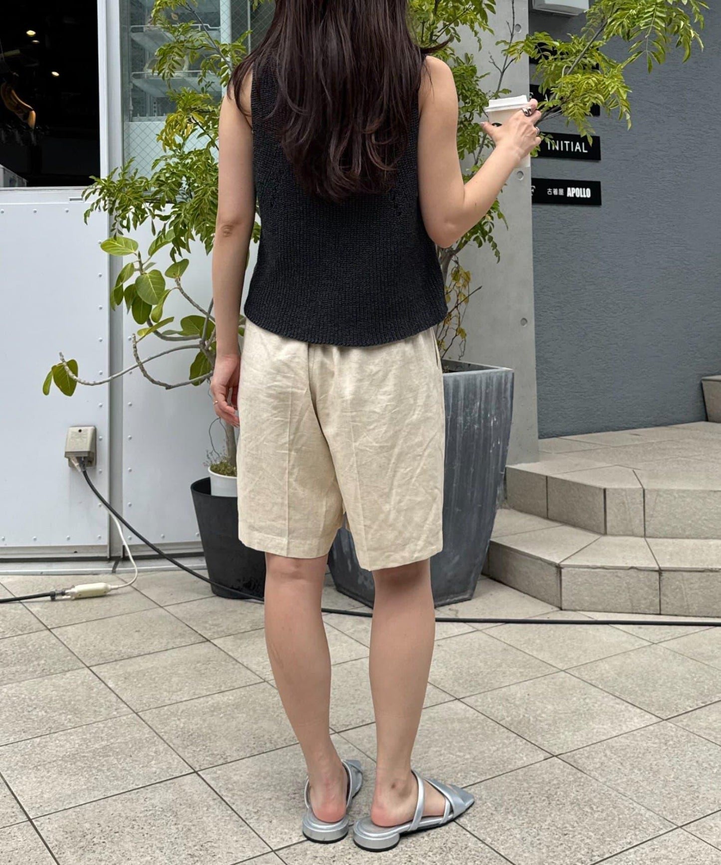 【柳樹】亞麻混紡帶腰帶的短褲