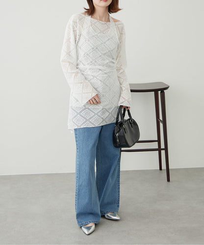 【柳樹】層疊蕾絲露背高領連衣裙