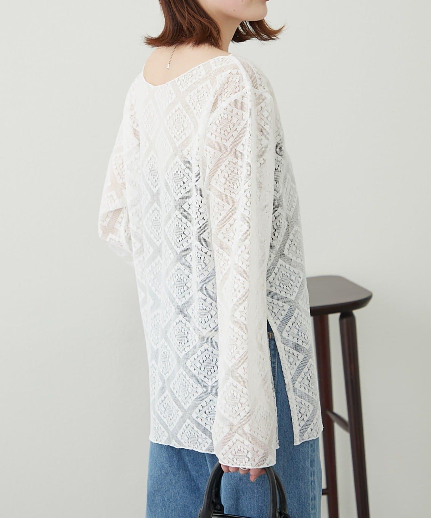 【柳樹】層疊蕾絲露背高領連衣裙