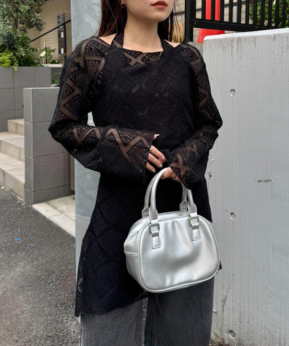 【柳樹】層疊蕾絲露背高領連衣裙