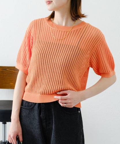 【柳樹】透孔編織緊身短袖針織衫