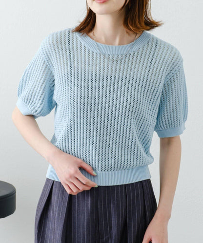 【柳樹】透孔編織緊身短袖針織衫