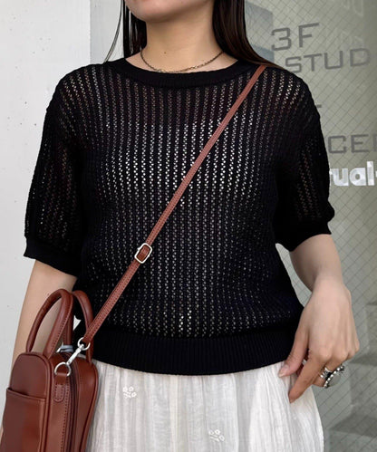 【柳樹】透孔編織緊身短袖針織衫
