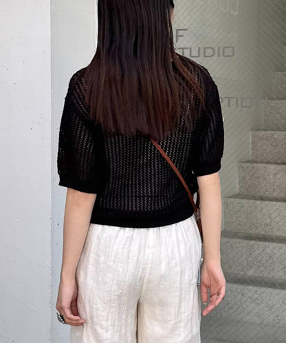 【柳樹】透孔編織緊身短袖針織衫