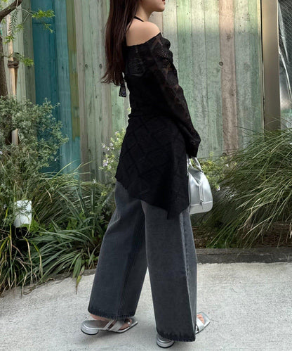 【柳樹】層疊蕾絲露背高領連衣裙