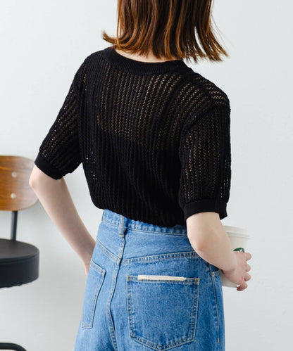 【柳樹】透孔編織緊身短袖針織衫