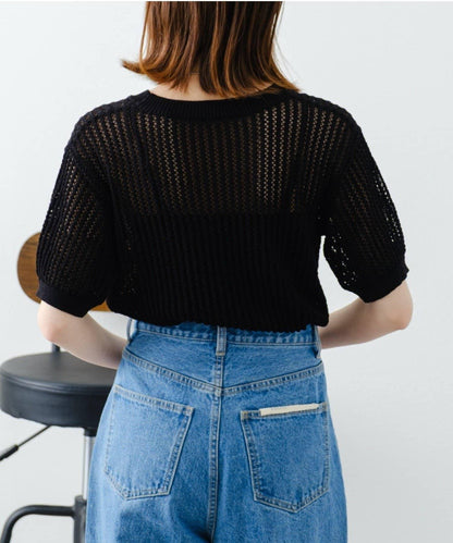 【柳樹】透孔編織緊身短袖針織衫