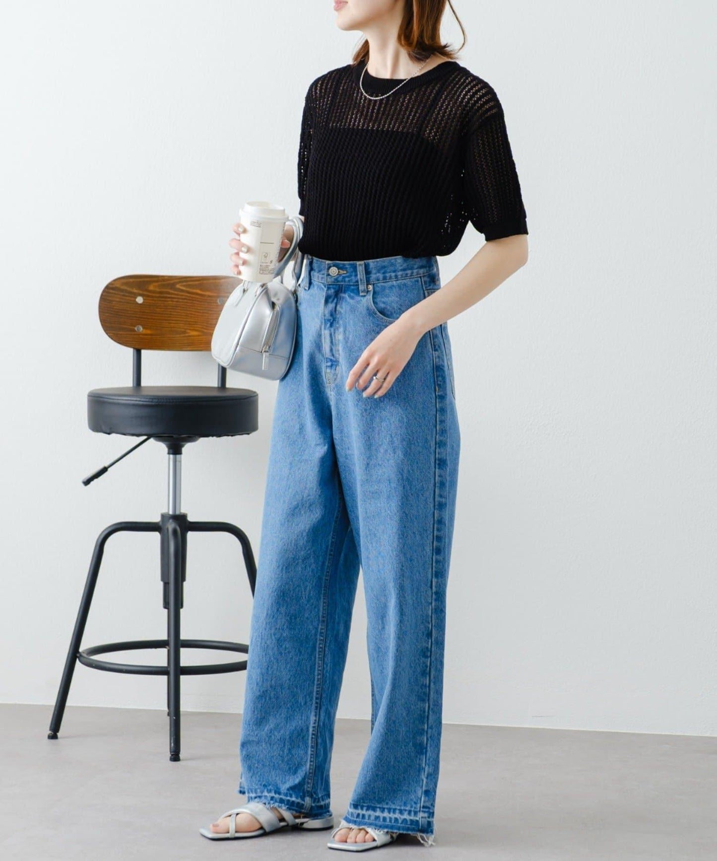 【柳樹】透孔編織緊身短袖針織衫