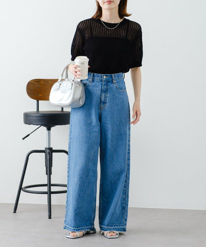 【柳樹】透孔編織緊身短袖針織衫