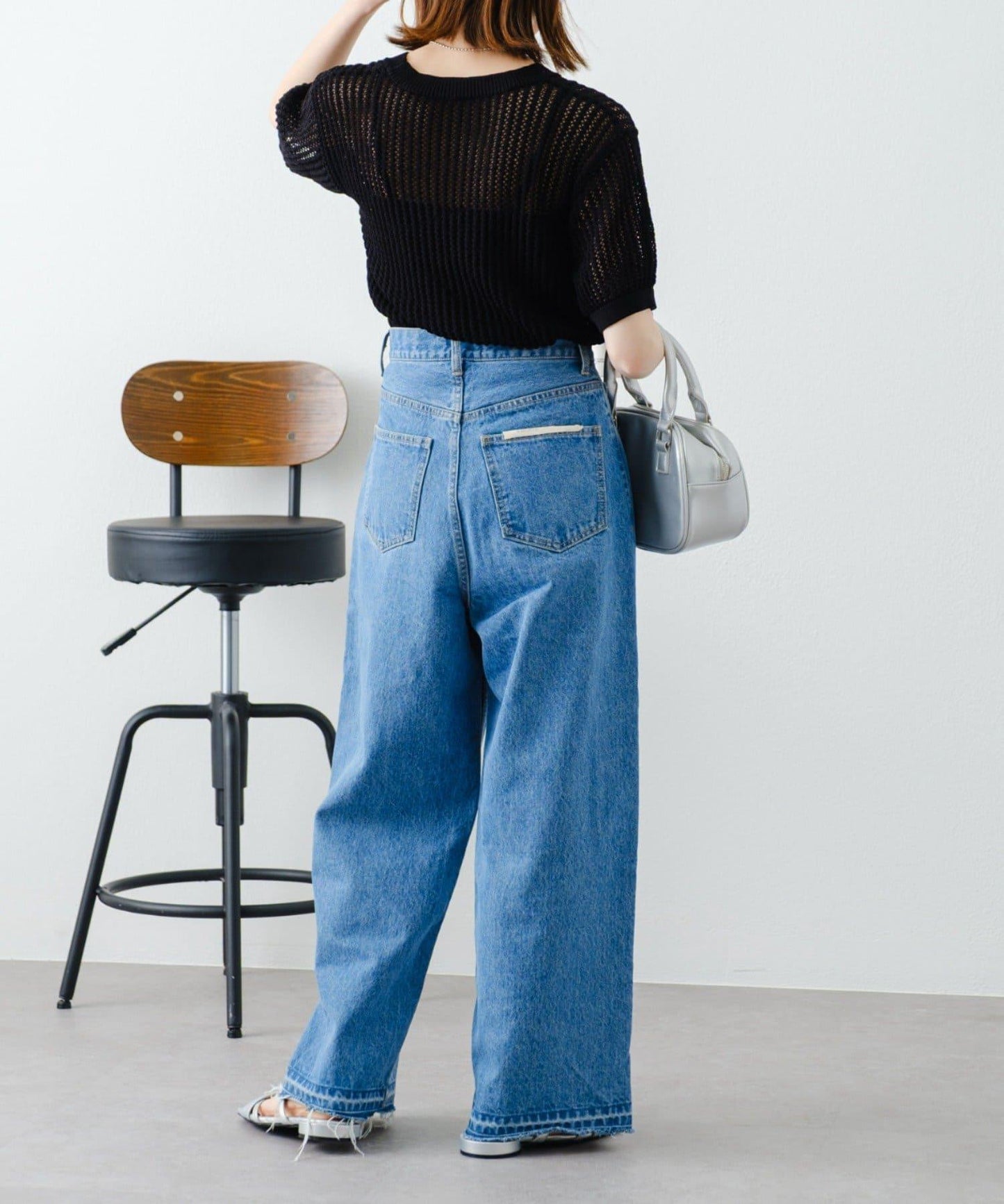 【柳樹】透孔編織緊身短袖針織衫