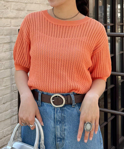 【柳樹】透孔編織緊身短袖針織衫