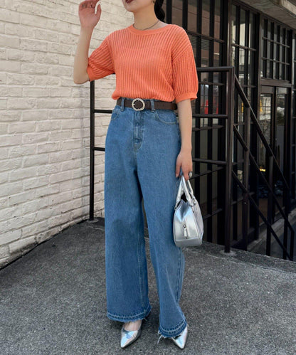 【柳樹】透孔編織緊身短袖針織衫