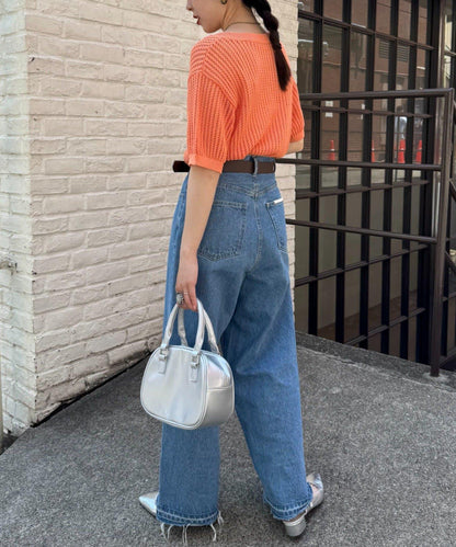 【柳樹】透孔編織緊身短袖針織衫