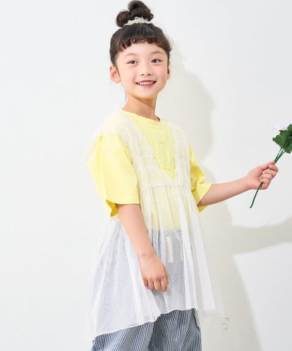 【限定】【兒童】收褶蕾絲兩穿連衣裙
