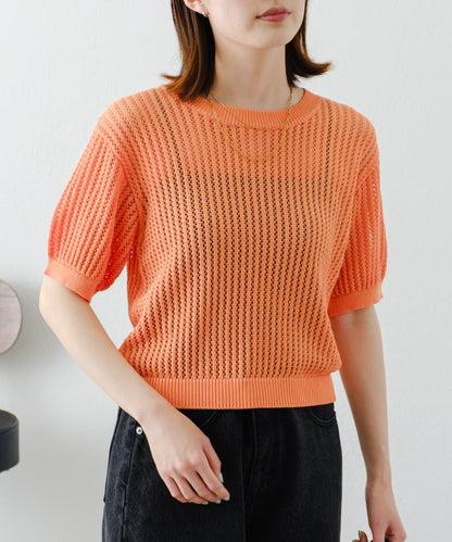 【柳樹】透孔編織緊身短袖針織衫