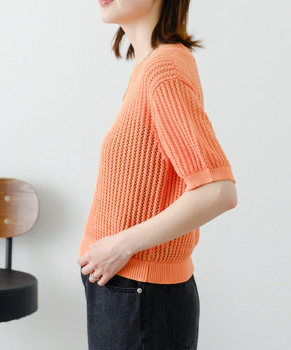 【柳樹】透孔編織緊身短袖針織衫