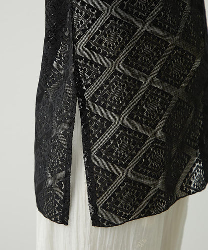 【柳樹】層疊蕾絲露背高領連衣裙