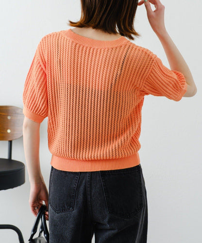 【柳樹】透孔編織緊身短袖針織衫