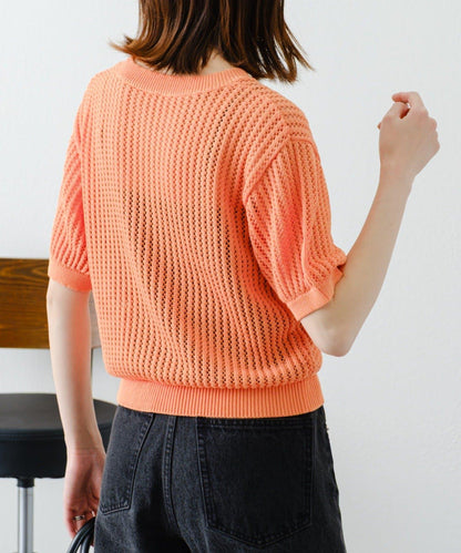 【柳樹】透孔編織緊身短袖針織衫