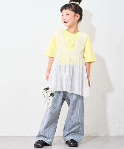 【限定】【兒童】收褶蕾絲兩穿連衣裙