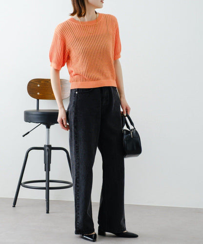 【柳樹】透孔編織緊身短袖針織衫