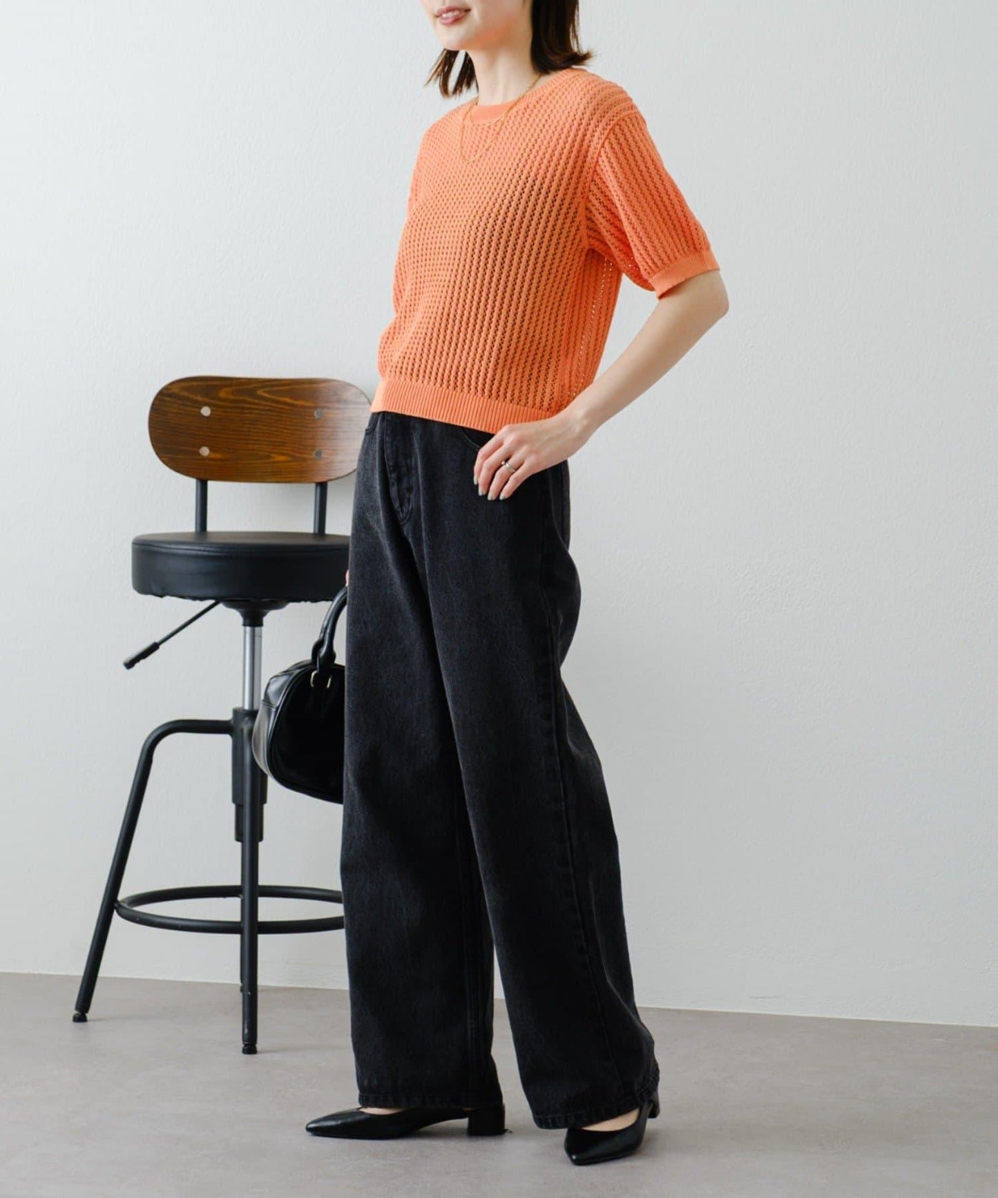 【柳樹】透孔編織緊身短袖針織衫