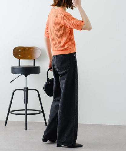 【柳樹】透孔編織緊身短袖針織衫