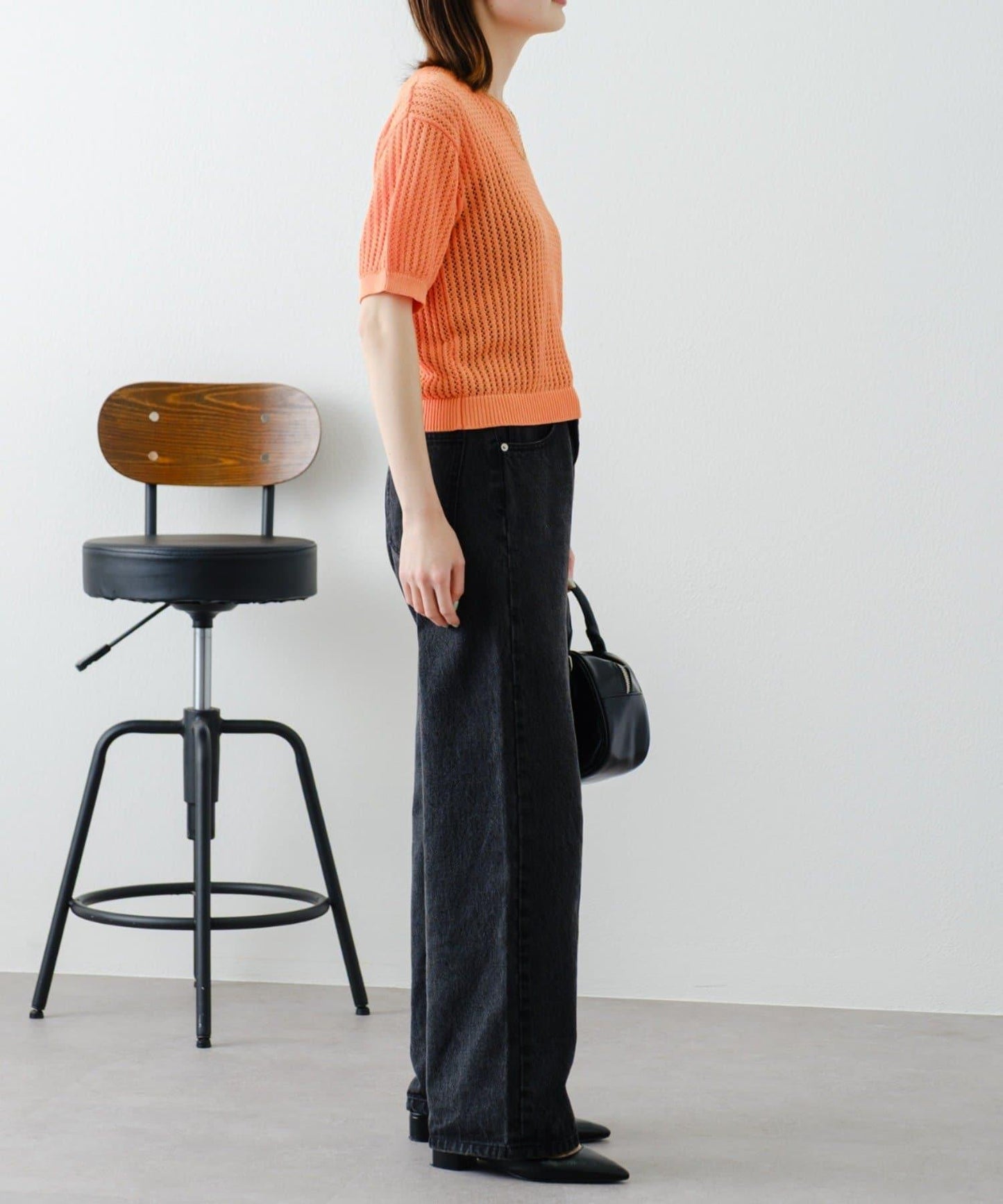 【柳樹】透孔編織緊身短袖針織衫