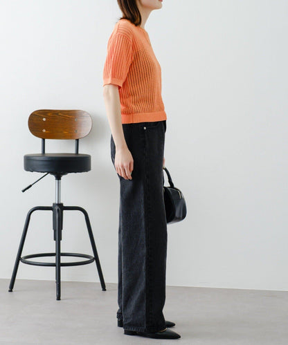 【柳樹】透孔編織緊身短袖針織衫