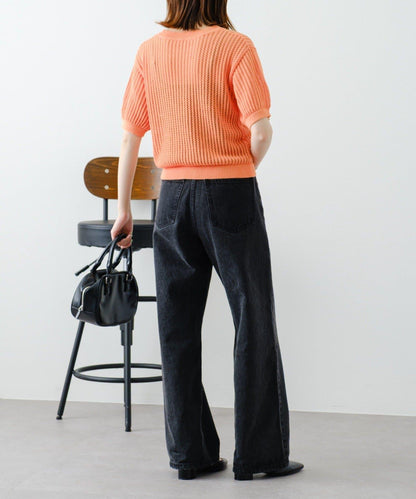 【柳樹】透孔編織緊身短袖針織衫