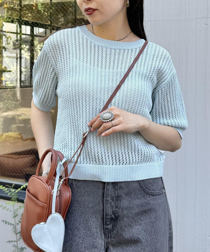【柳樹】透孔編織緊身短袖針織衫