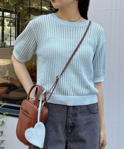 【柳樹】透孔編織緊身短袖針織衫