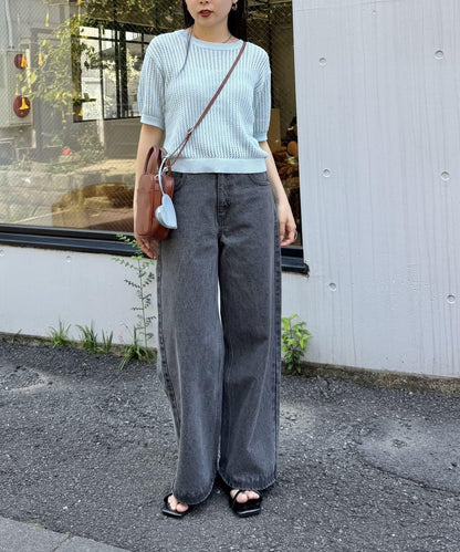 【柳樹】透孔編織緊身短袖針織衫