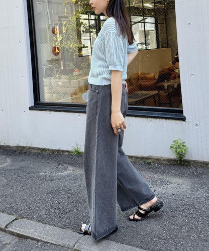 【柳樹】透孔編織緊身短袖針織衫