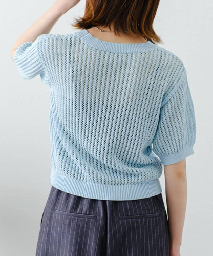 【柳樹】透孔編織緊身短袖針織衫